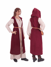NORA Wool Battle Burgundy Coat Dress – Medieval Viking Open-Front Surcoat (S–6XL)